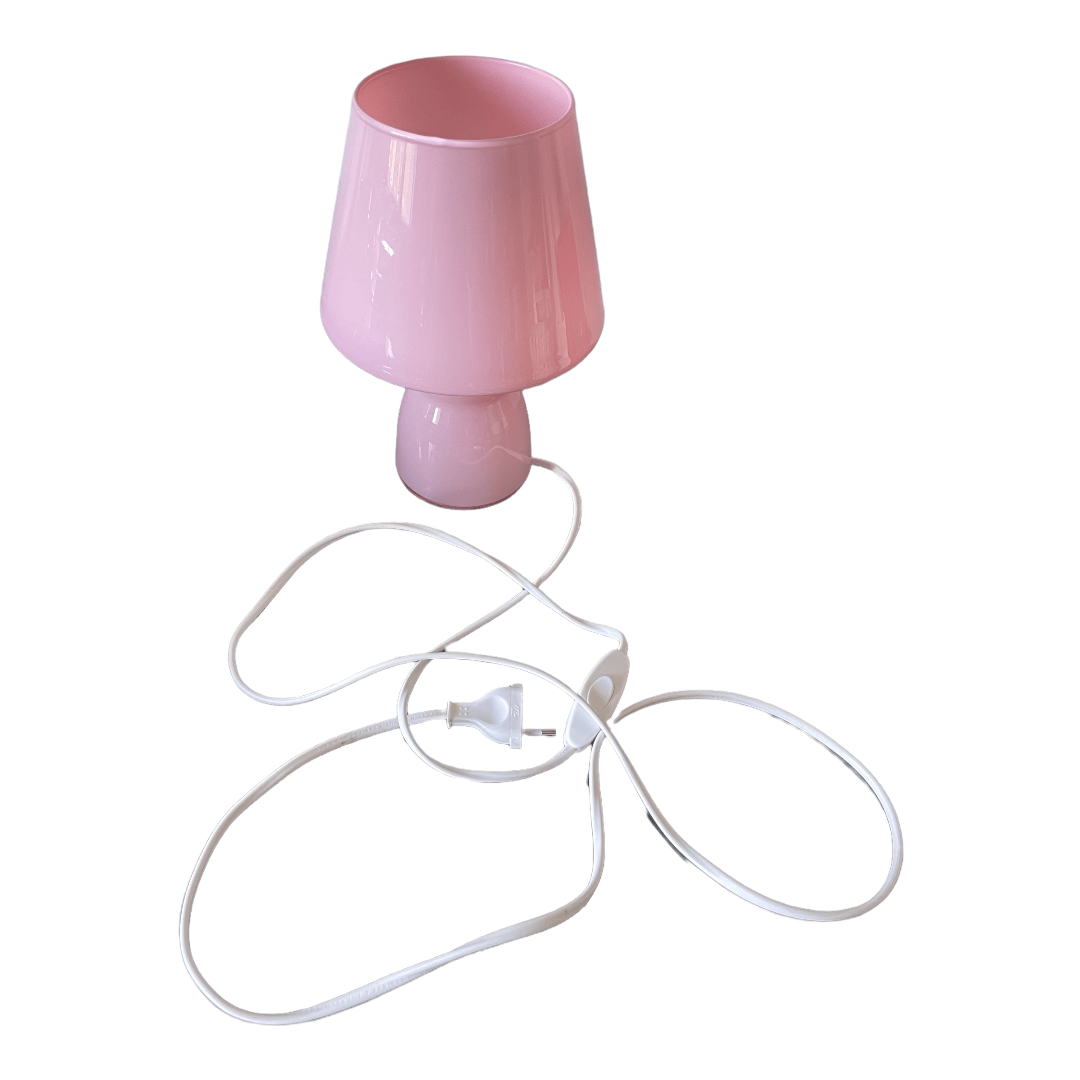 Lampe champignon en verre rose opaline