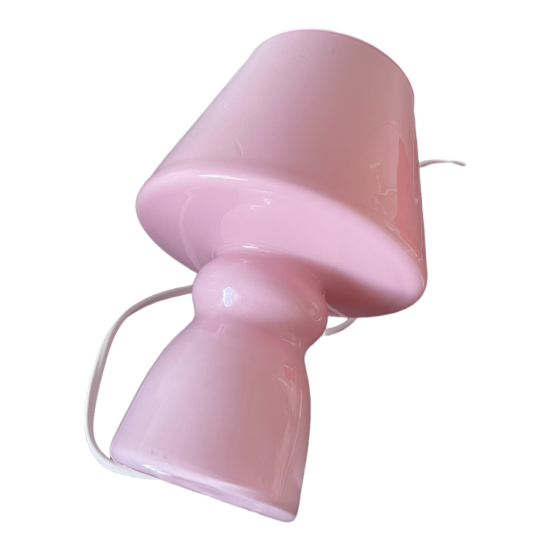 Lampe champignon en verre rose opaline