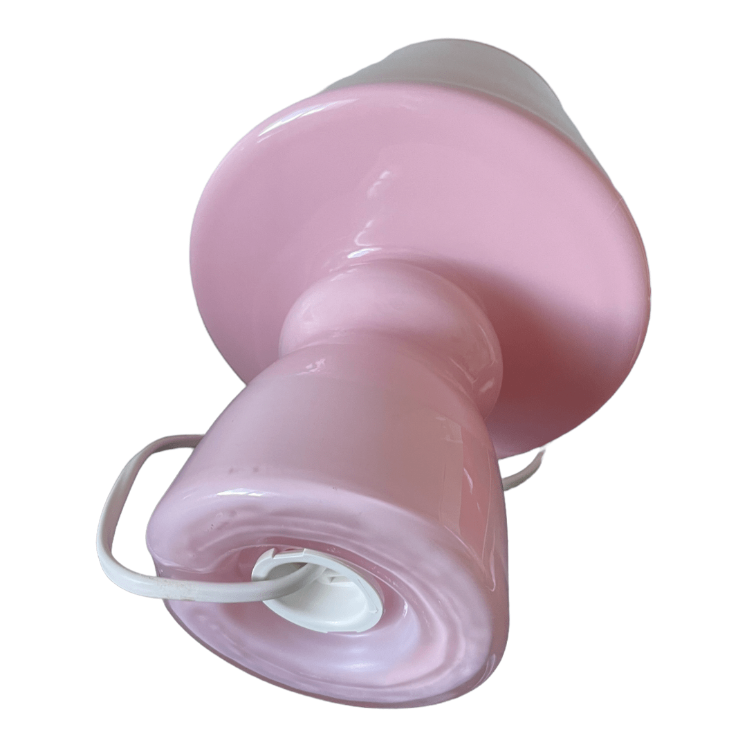 Lampe champignon en verre rose opaline