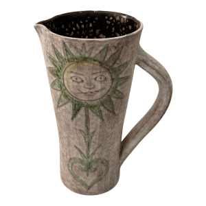 Vase pichet décor soleil coeur vintage français signé