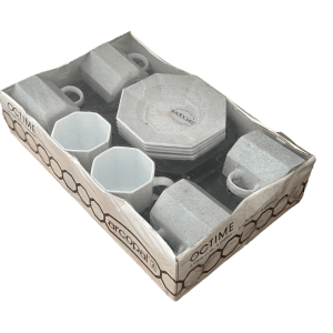 Boite Octime Arcopal 6 tasses et soucoupes blanc moucheté