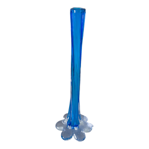 Vase soliflore en verre soufflé bleu forme fleur