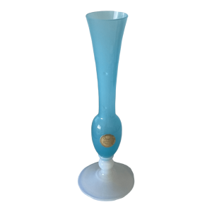 Petit vase opaline de Venise bleu et blanc