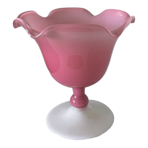 Vase coupelle opaline rose et blanche