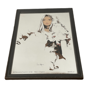 Miroir peint illustration Sarah Moon femme style Vogues brocante en ligne