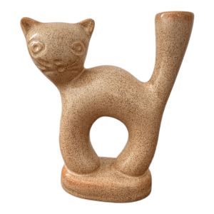 Bougeoir chat céramique beige signé Les grottes Dieulefit
