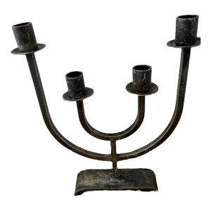 Bougeoir 4 branches chandelier fer forgé vintage français 70 brutaliste