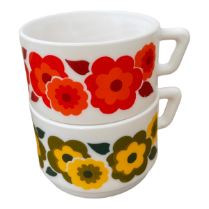 tasses Arcopal vintage fleurs Lotus brocante en ligne