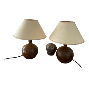 Paire de lampes vintage artisanales en grès pyrité