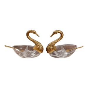 Set de 2 salerons cygne métal doré et plexiglas