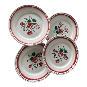 4 assiettes plates Badonviller FB 78 décor floral