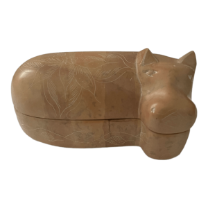 Boite hippopotame en pierre à savon gravée beige rose