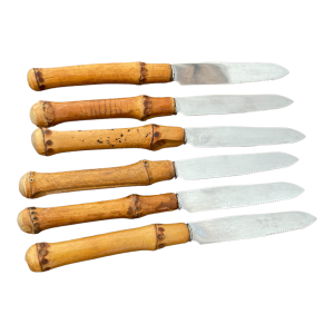 Set de 6 couteaux vintage inox acier et bambou Roestvrystaal
