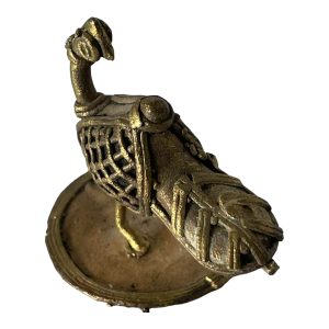 Figurine africaine Ashanti oiseau paon bronze laiton
