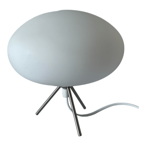 Lampe vintage globe opaline support tripode chrome space age