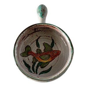 Poêlon céramique décor poisson fat lava Vallauris