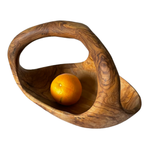 Panier coupe de fruits en bois d'olivier forme brutaliste