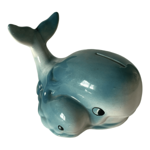 Tirelire baleine et son bébé vintage 80 en céramique Made in Taiwan
