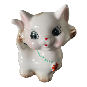 Tirelire chat gros yeux vintage en céramique Made in China