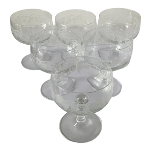 Set de 6 verres à vin décor gravé raisin et feuilles