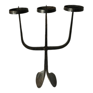 Bougeoir 3 branches chandelier fer forgé signé SGY