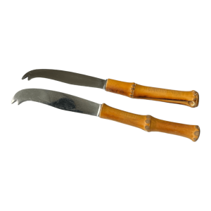 Lot de 2 couteaux à fromage vintage inox et bambou