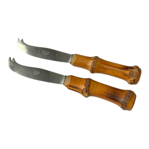 Lot de 2 couteaux à fromage vintage inox et bambou