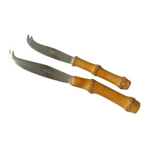 Lot de 2 couteaux à fromage vintage inox acier et bambou