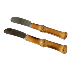 Lot de 2 couteaux à beurre loubinox vintage inox et bambou
