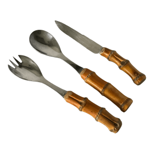 Set de couverts inox acier manches massifs bambou