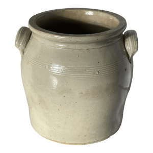 Grand pot à salaison en grès beige vernissé à oreilles