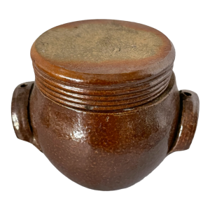 Mini pot à salaison en grès marron à couvercle