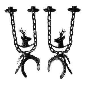 Paire de chandeliers bougeoir 2 branches fer forgé dlg atelier Marolles Jean TOURET