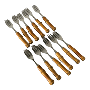 Set de 12 fourchettes vintage inox acier et bambou