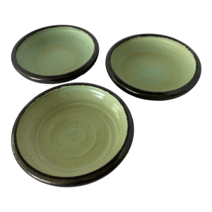 Lot de 3 coupelles céramique noire irisée intérieur vert mint pastel