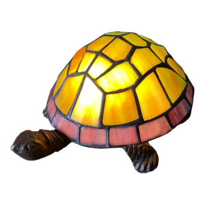 Lampe tortue vitrail en verre et métal fonte vintage Tiffany style