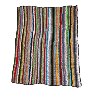 Plaid au crochet fait main vintage 70 rayures multicolore