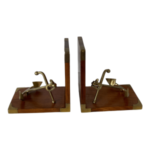 Serre-livres vintage en bois et laiton ancres de bateaux