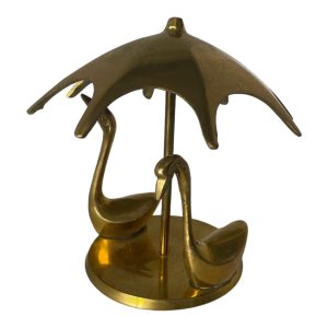 Statuette figurine vintage en laiton canards sous un parapluie