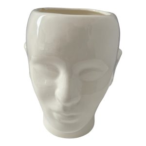 Cache pot vintage 70 en forme de tête en céramique blanche