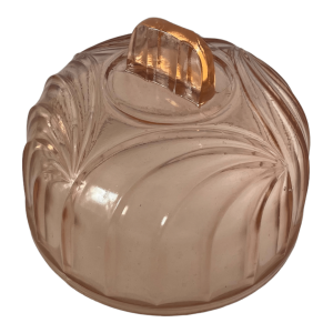 Ancienne cloche dessert en verre à facettes rose Art Déco