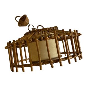 Grande suspension rotin bambou vintage