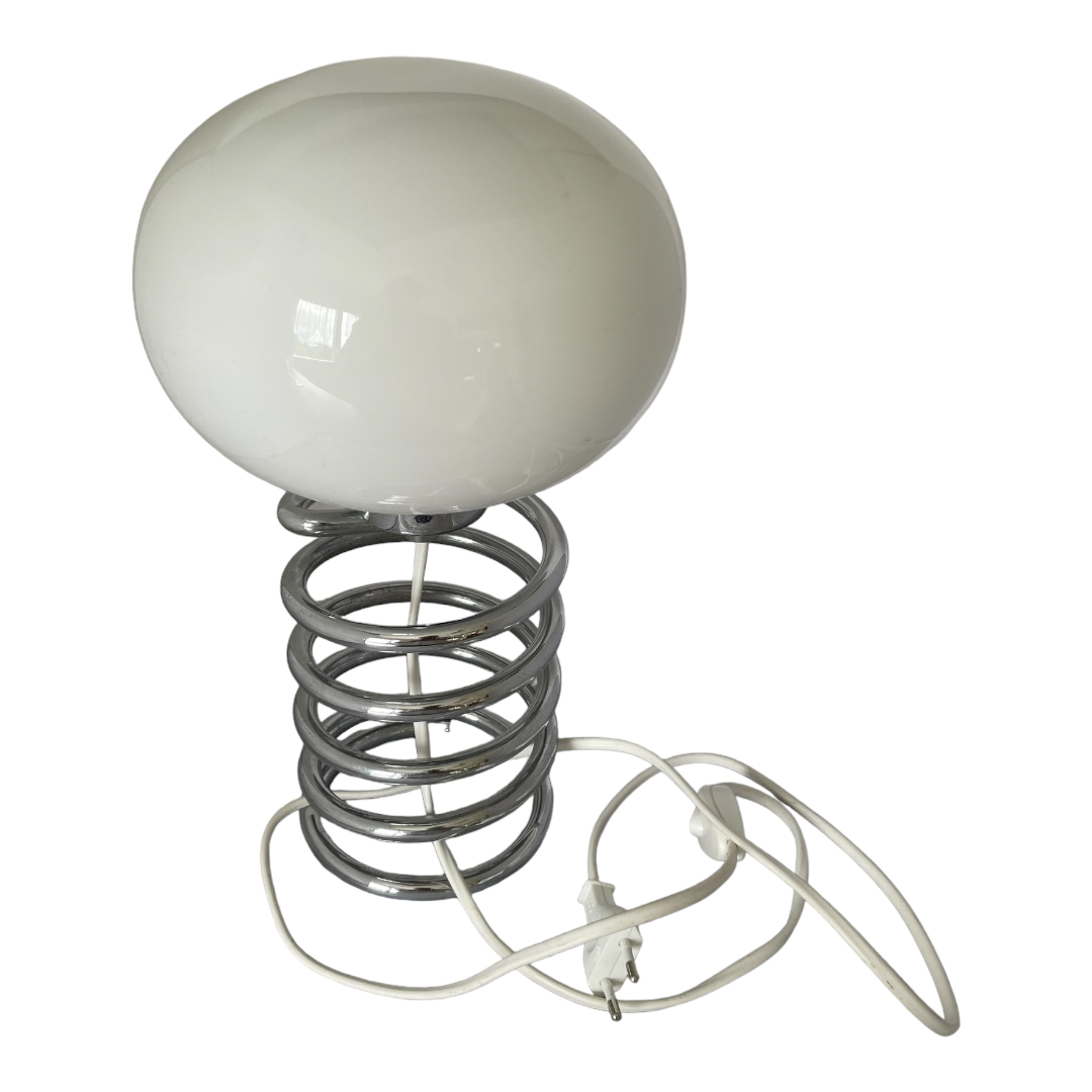 Lampe spirale Ingo Maurer verre opaline et chrome space age