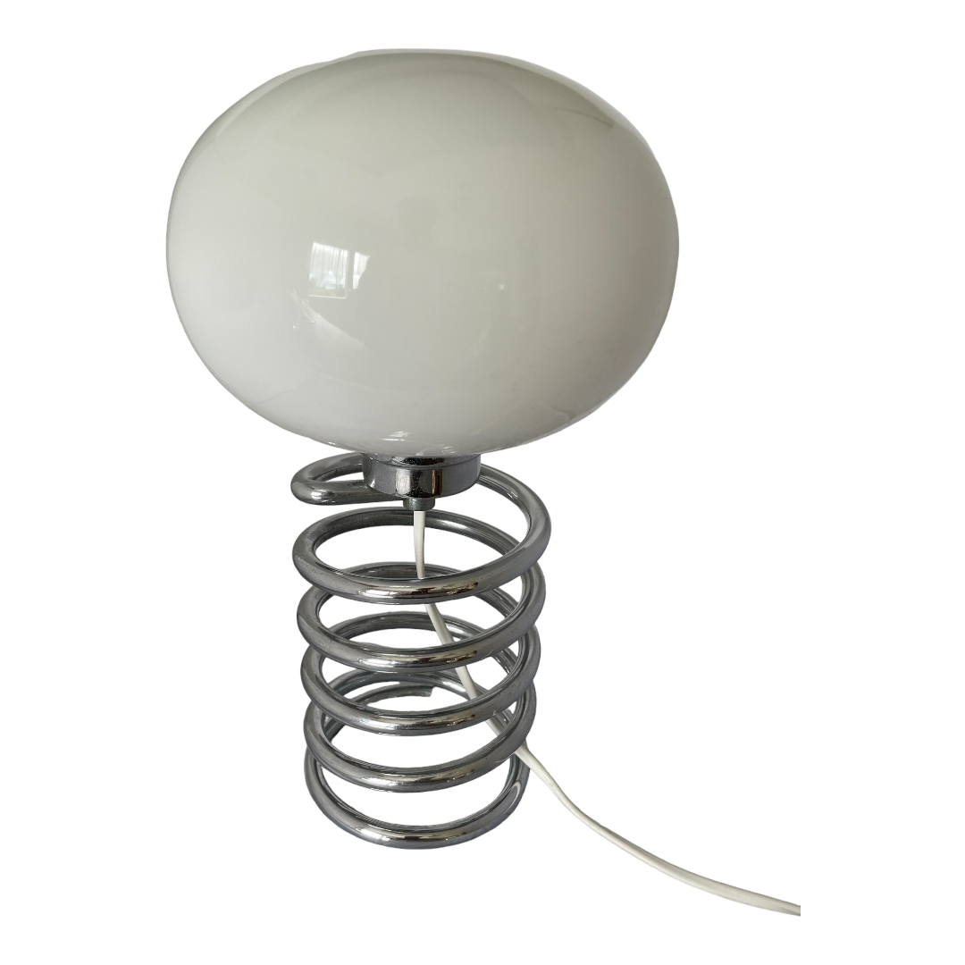 Lampe spirale Ingo Maurer verre opaline et chrome space age