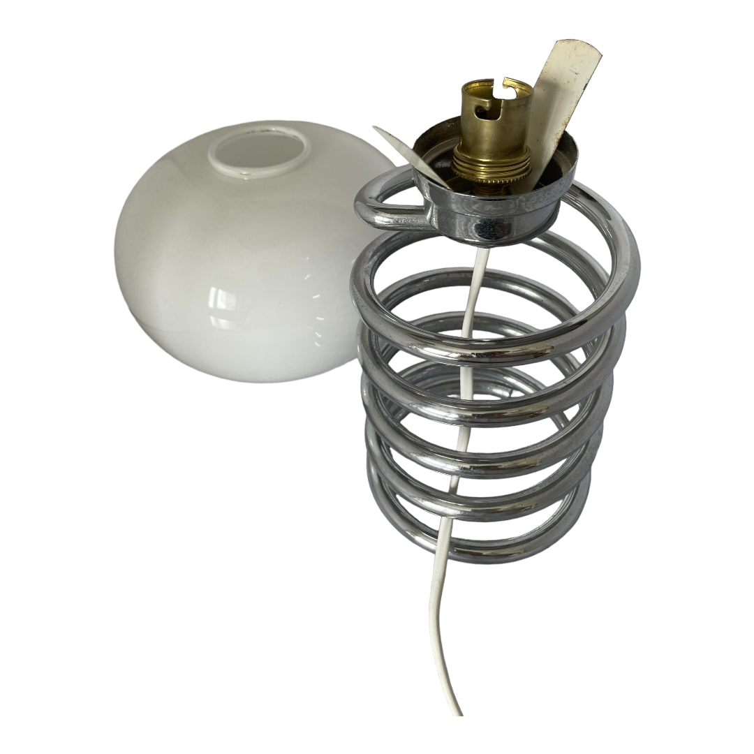Lampe spirale Ingo Maurer verre opaline et chrome space age