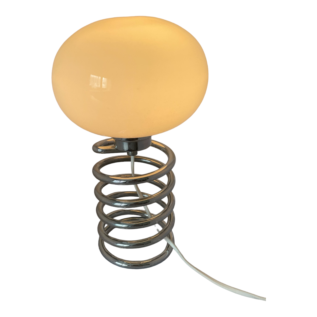 Lampe spirale Ingo Maurer verre opaline et chrome space age