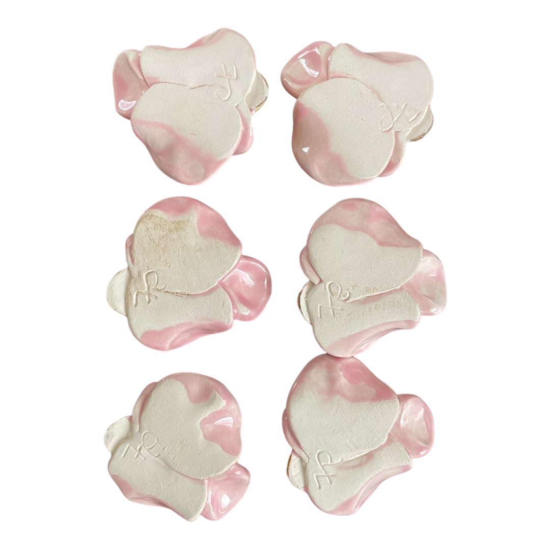 Porte couverts couteaux porcelaine fleurs pensées rose doré