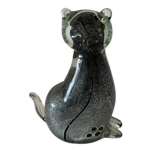 Presse papier verre sulfure chat inclusions noir blanc