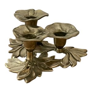 bougeoir laiton vintage triple fleurs chandelier style art nouveau brocante en ligne