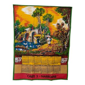 Torchon calendrier vintage coton neuf 1977 Narbonne